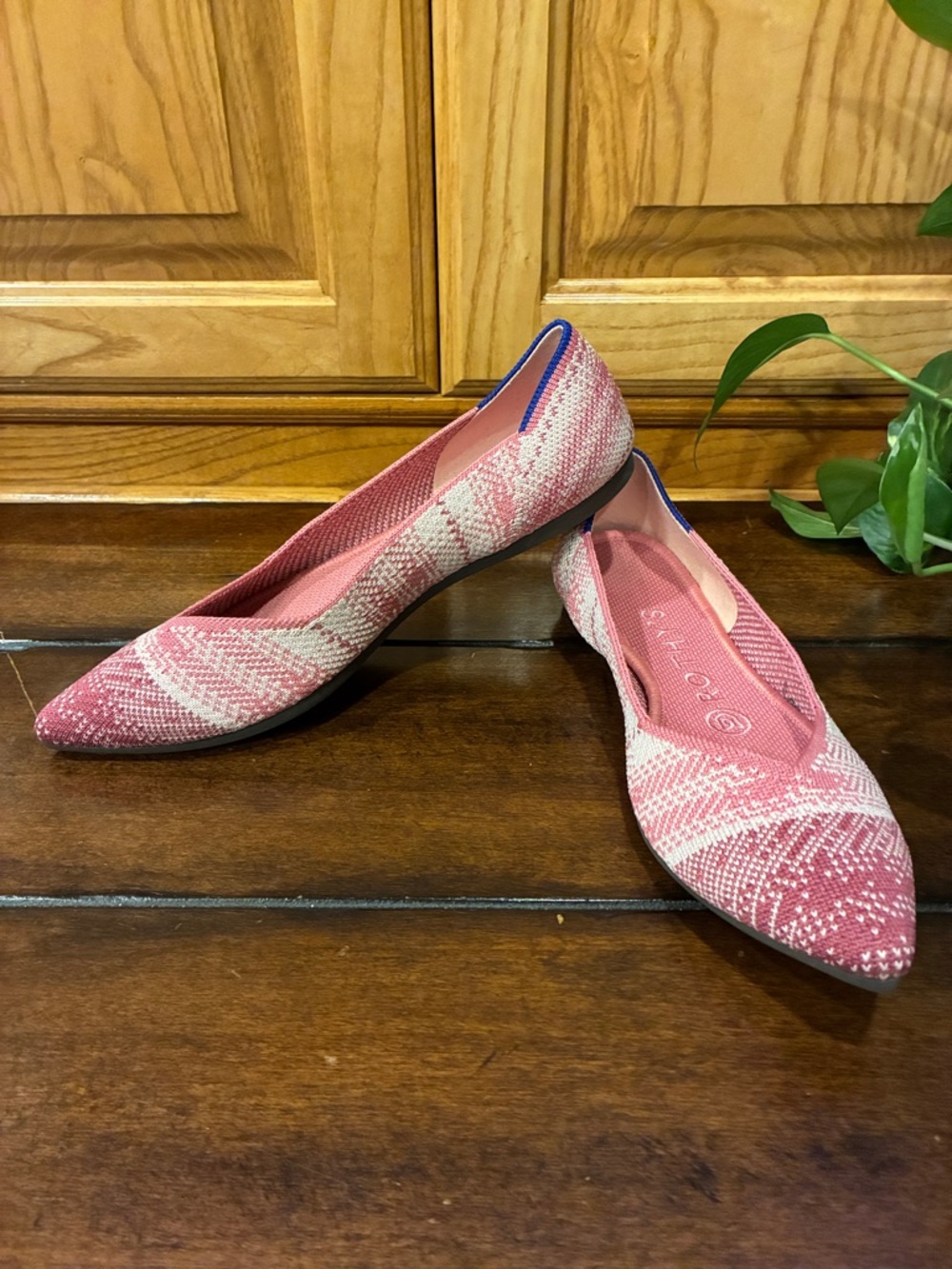 Size 6.6 Rothy's Pink & White “The Point” Flats (ABBA)